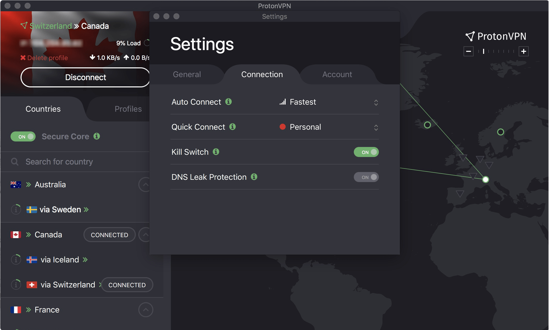 ProtonVPN interfaz